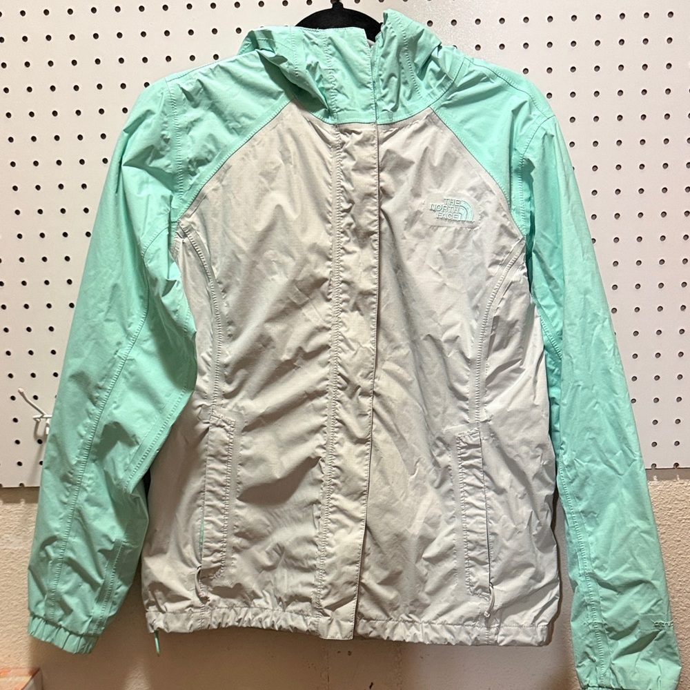 The North Face Women's Light Green and Gray rain Jacket